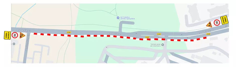 Chantier route de Pibrac à Colomiers