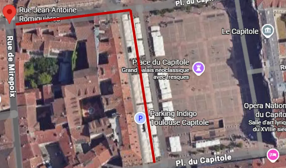 Chantier place du Capitole - Carte Google
